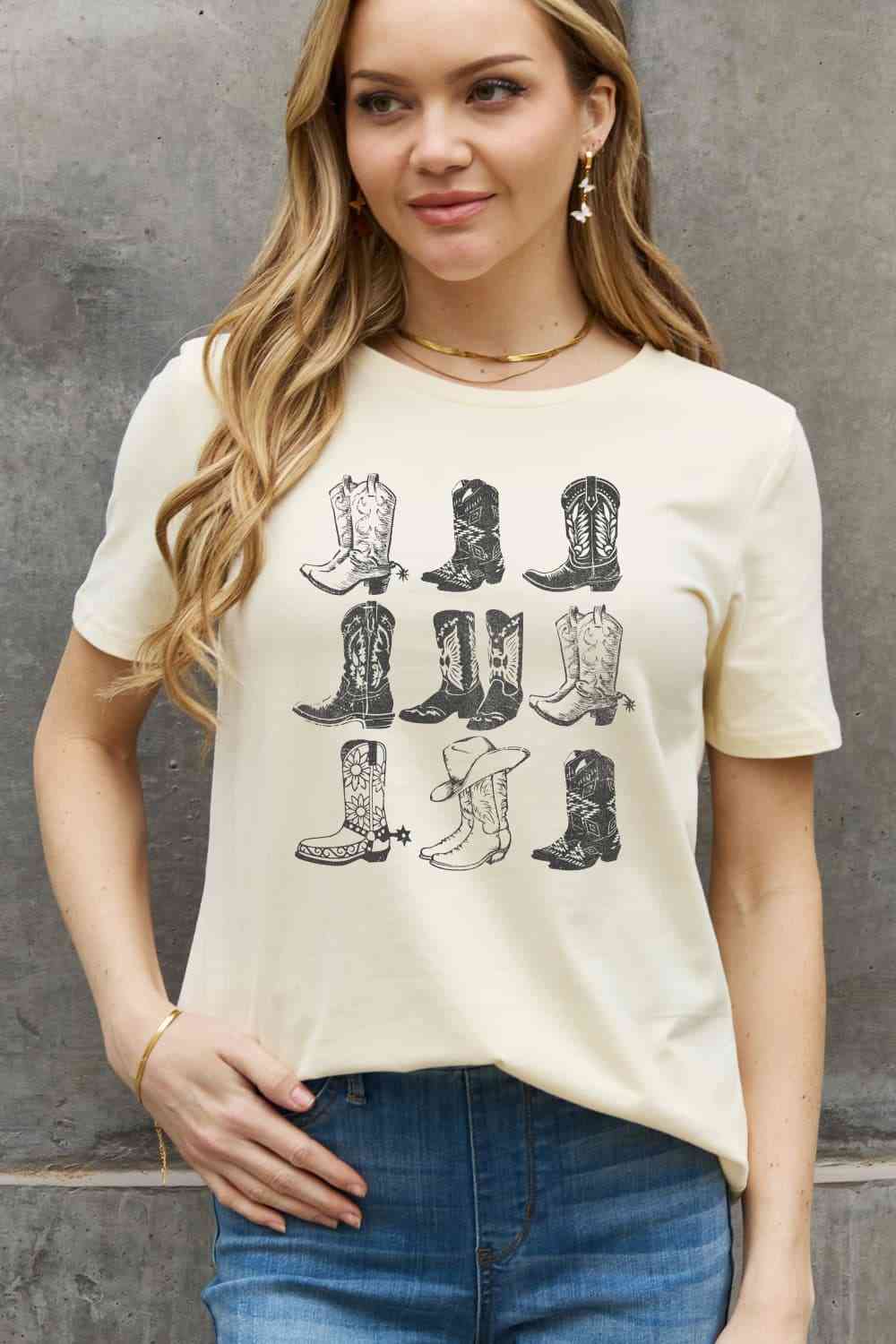 Simply Love Cowboy Boots Graphic Cotton Tee