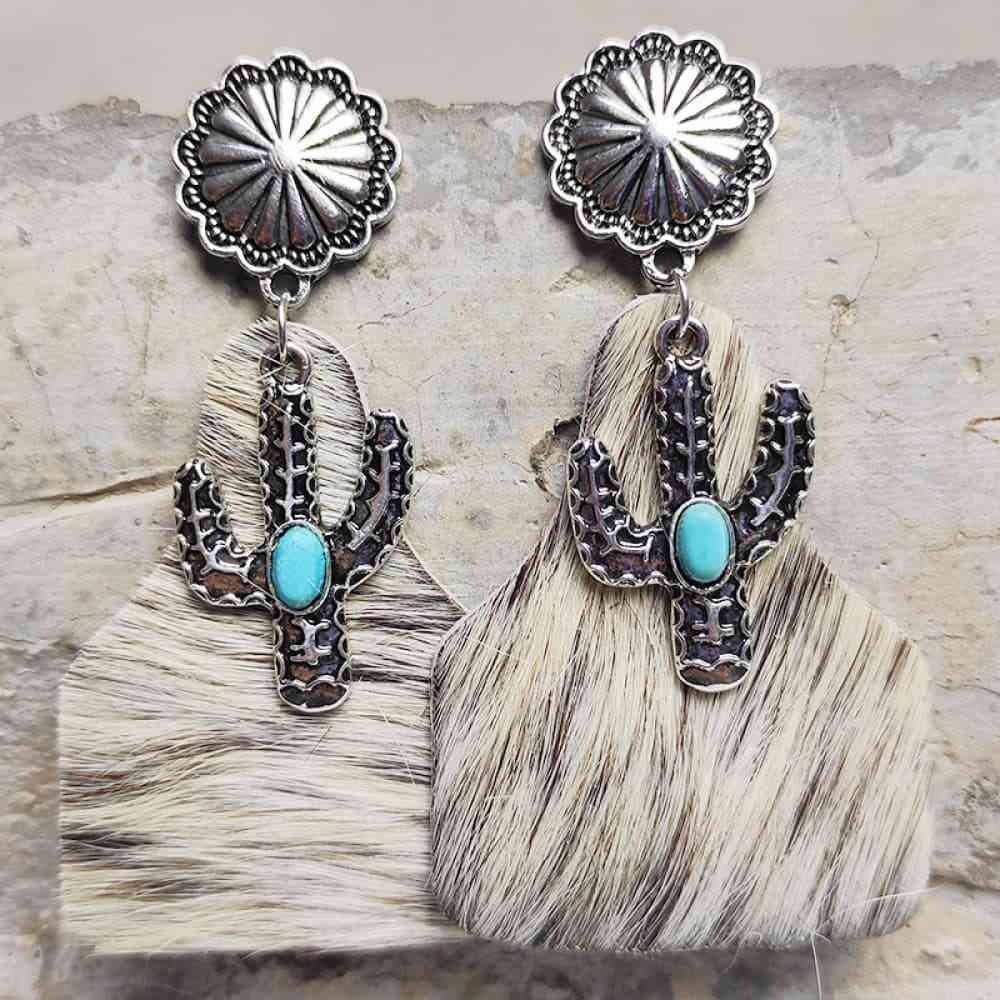 Turquoise Decor Cactus Alloy Earrings Style F One Size