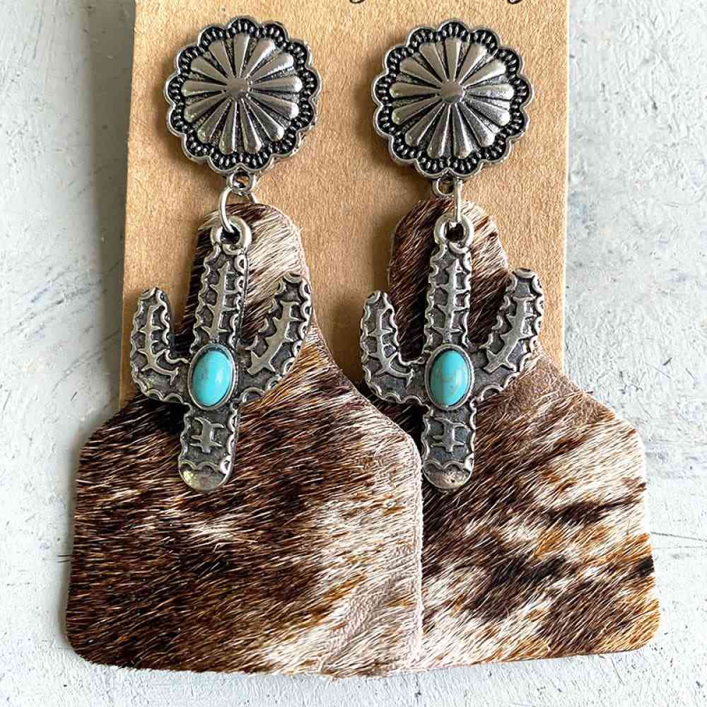 Turquoise Decor Cactus Alloy Earrings Style A One Size