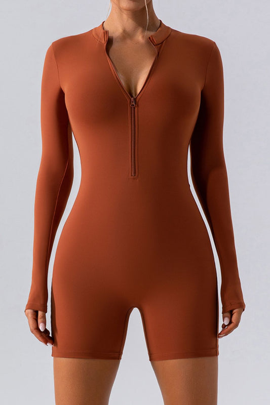 Half Zip Long Sleeve Active Romper Ochre