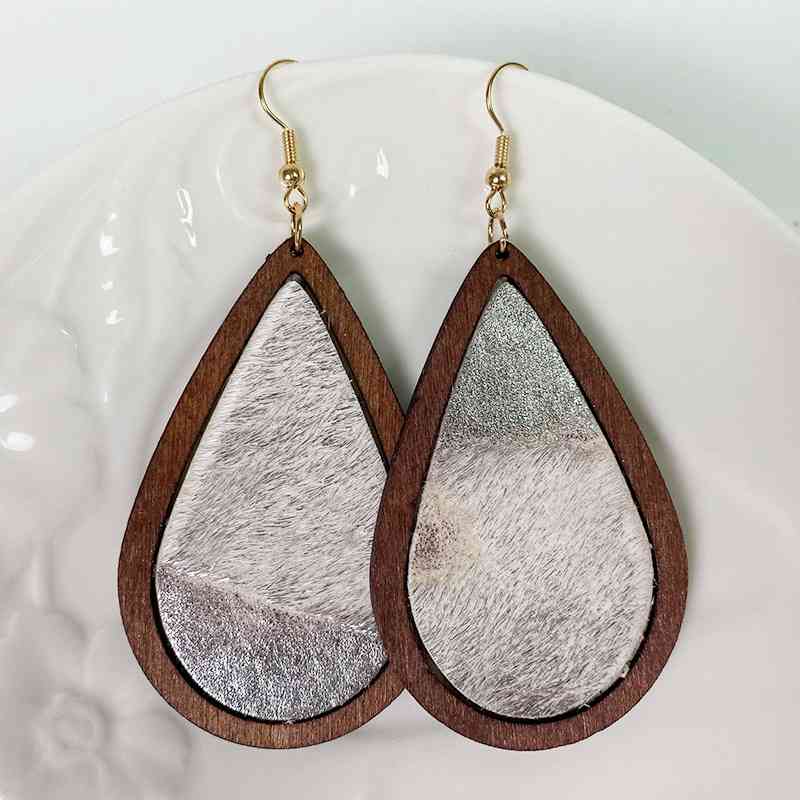 Teardrop Shape Wooden Dangle Earrings Style G One Size