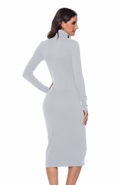 Ribbed Turtleneck Long Sleeve Dress in 5 Color Choices in Size S, M, or L