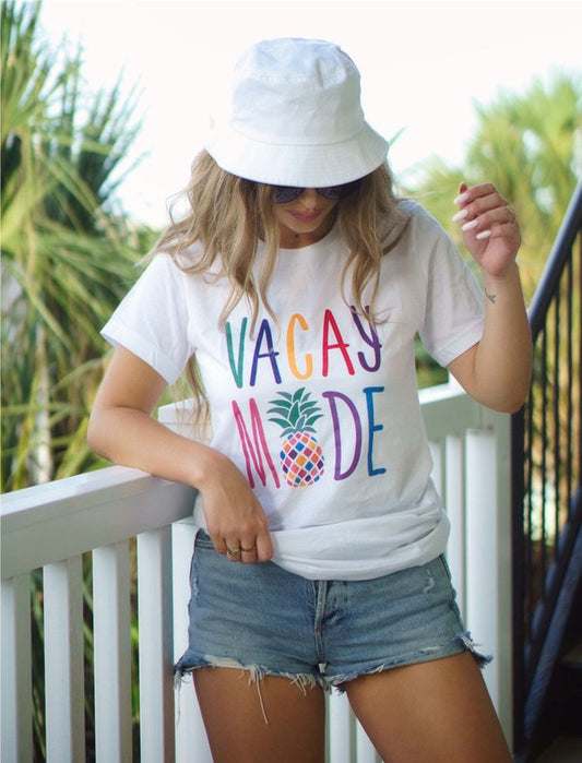 Colorful Vacay Mode Pineapple Crew Neck Tee White