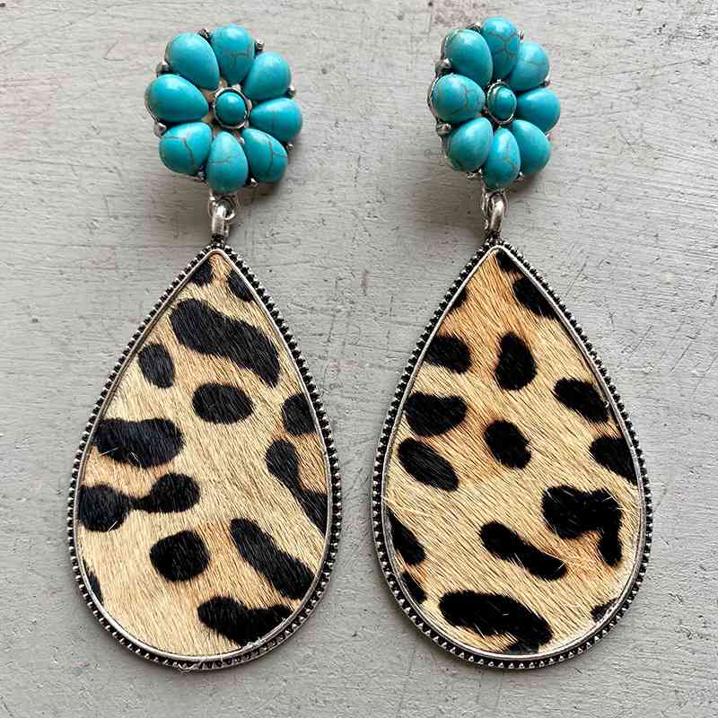 Turquoise Flower Teardrop Earrings Style E One Size