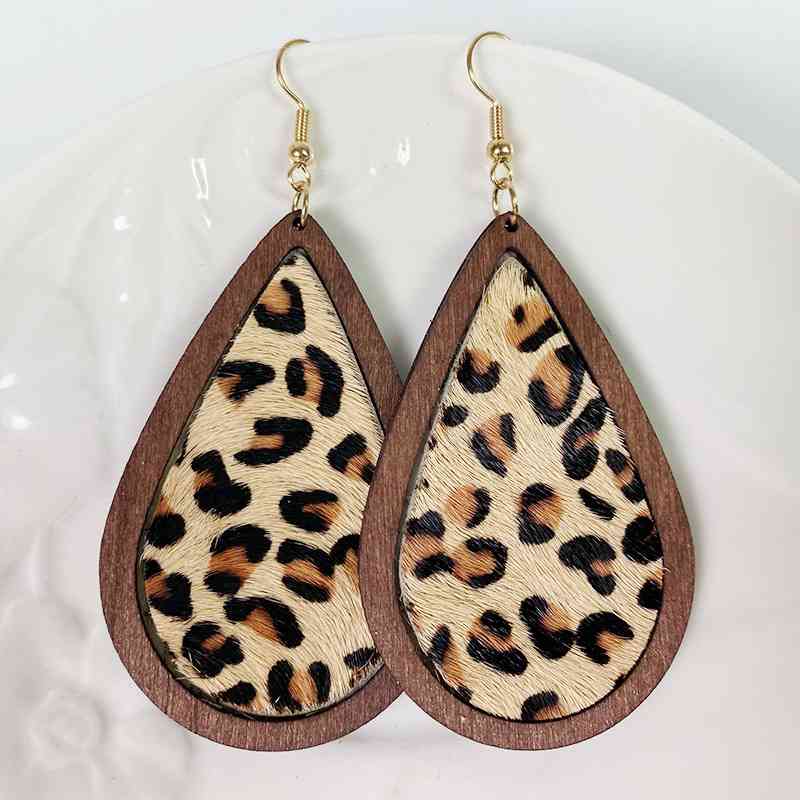 Teardrop Shape Wooden Dangle Earrings Style D One Size