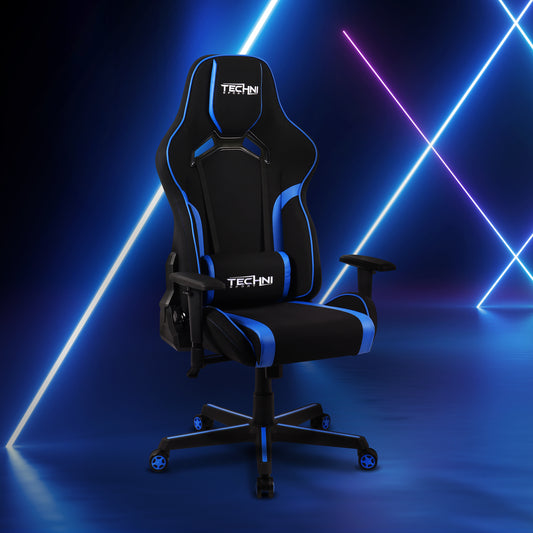 Techni Sport TSF-71 Fabric Office-PC Gaming Chair, Black and Blue PU Leather