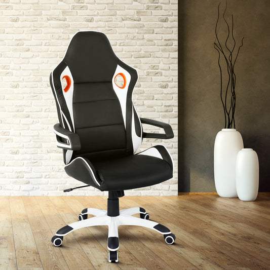 Techni Mobili Racing Style Home Office Chair, Black PU Leather