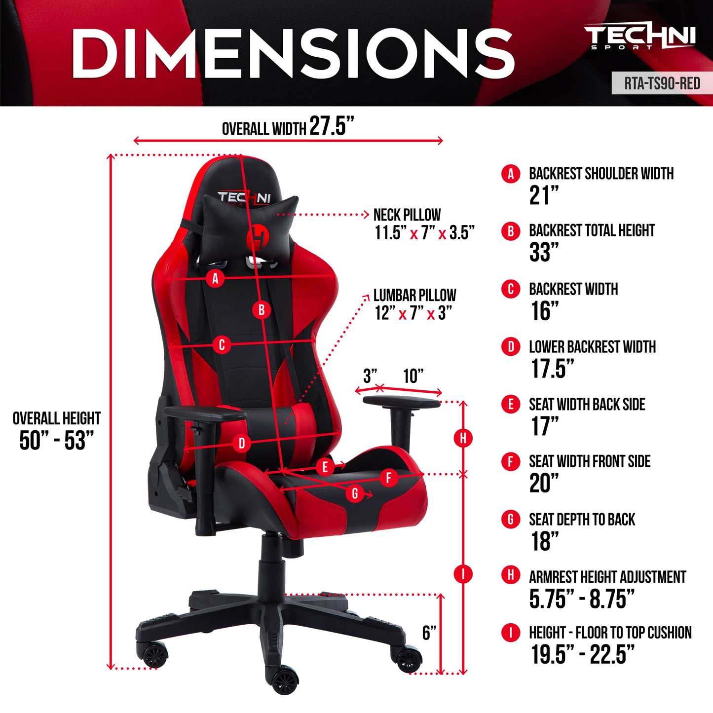 Techni Sport TS-90 Office-PC Gaming Chair, Red and Black PU Leather
