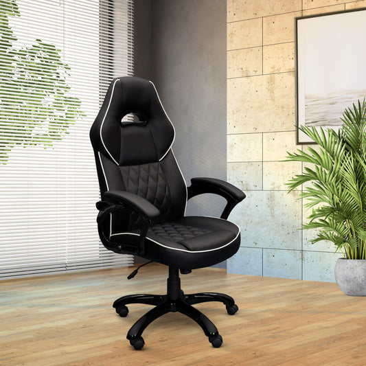 Techni Mobili High Back Executive Sport Race Office Chair, Black PU Leather