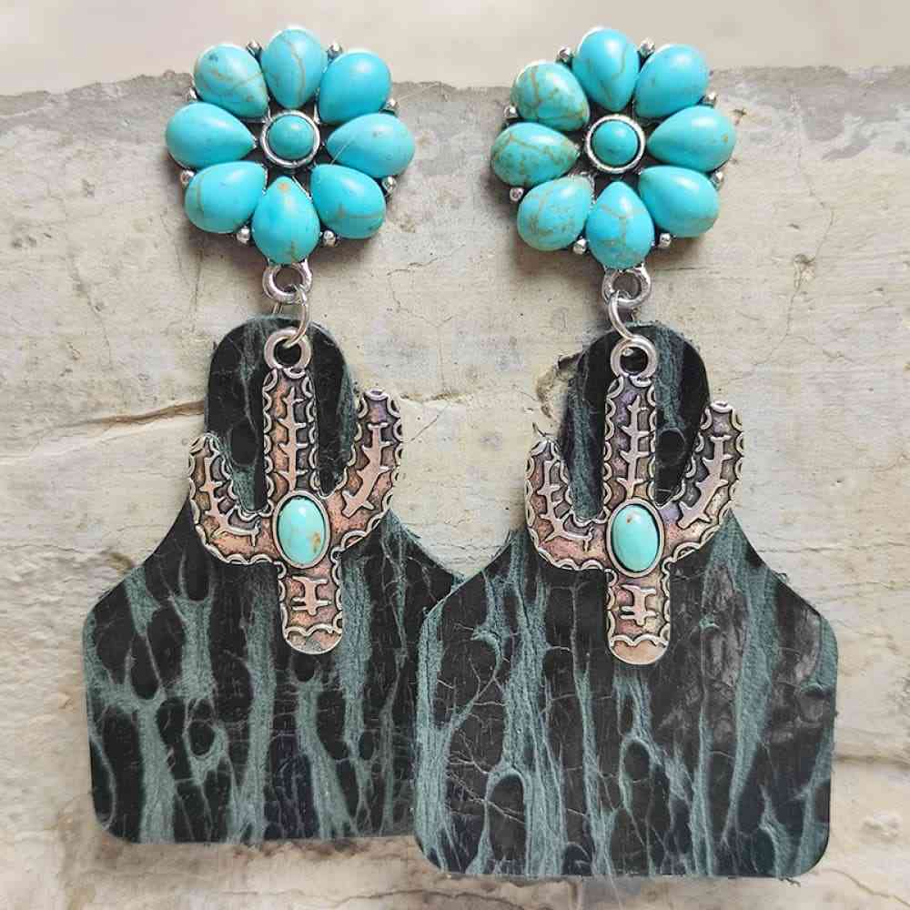 Turquoise Cactus Dangle Earrings Charcoal One Size