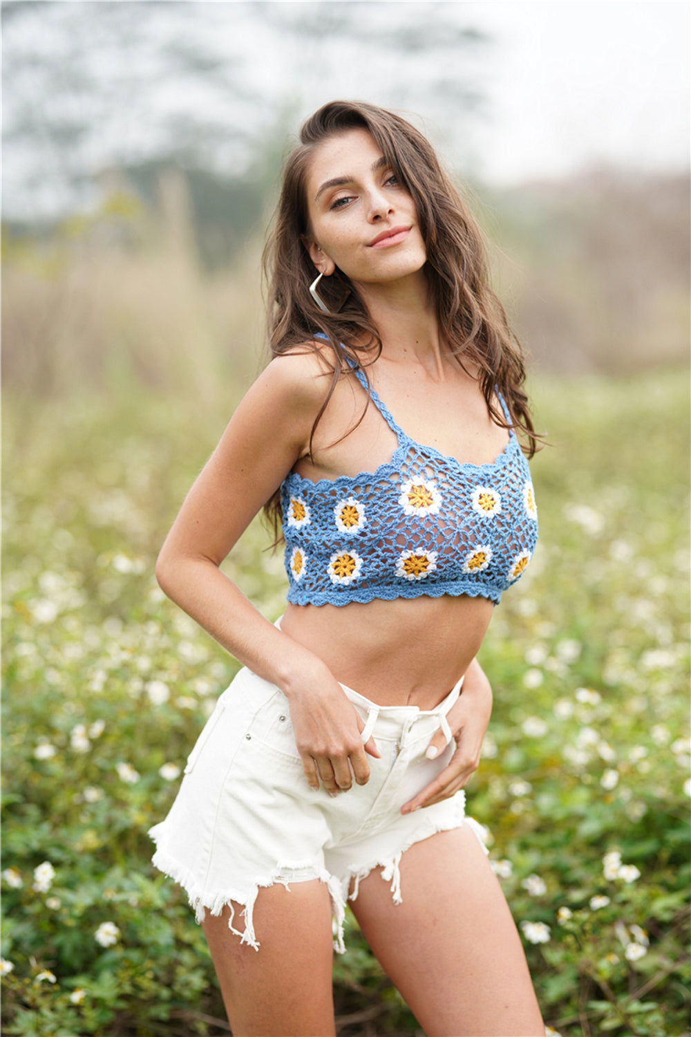 Floral Crochet Cropped Cami in Size S, M, L, or XL
