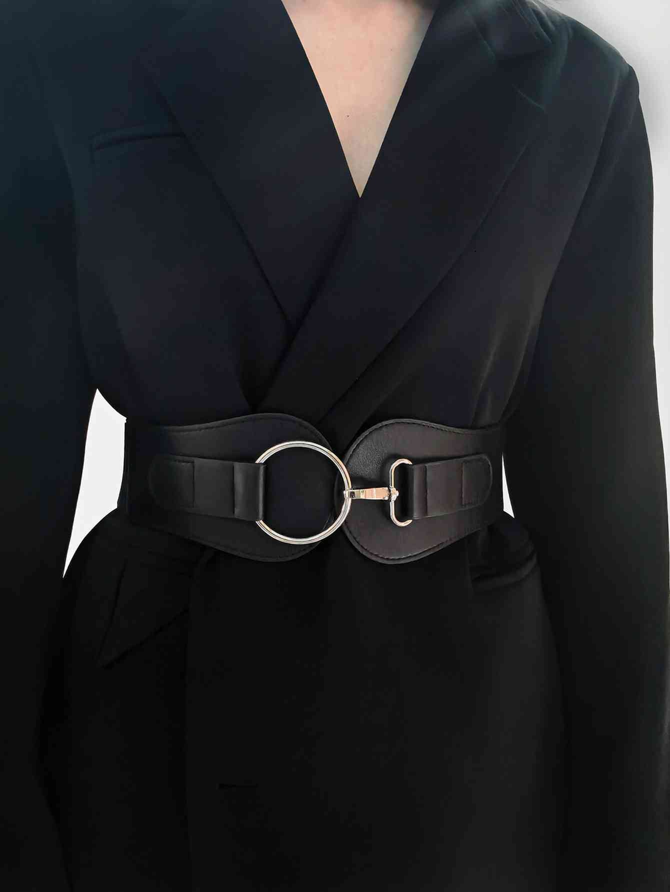 PU Elastic Wide Belt Black One Size