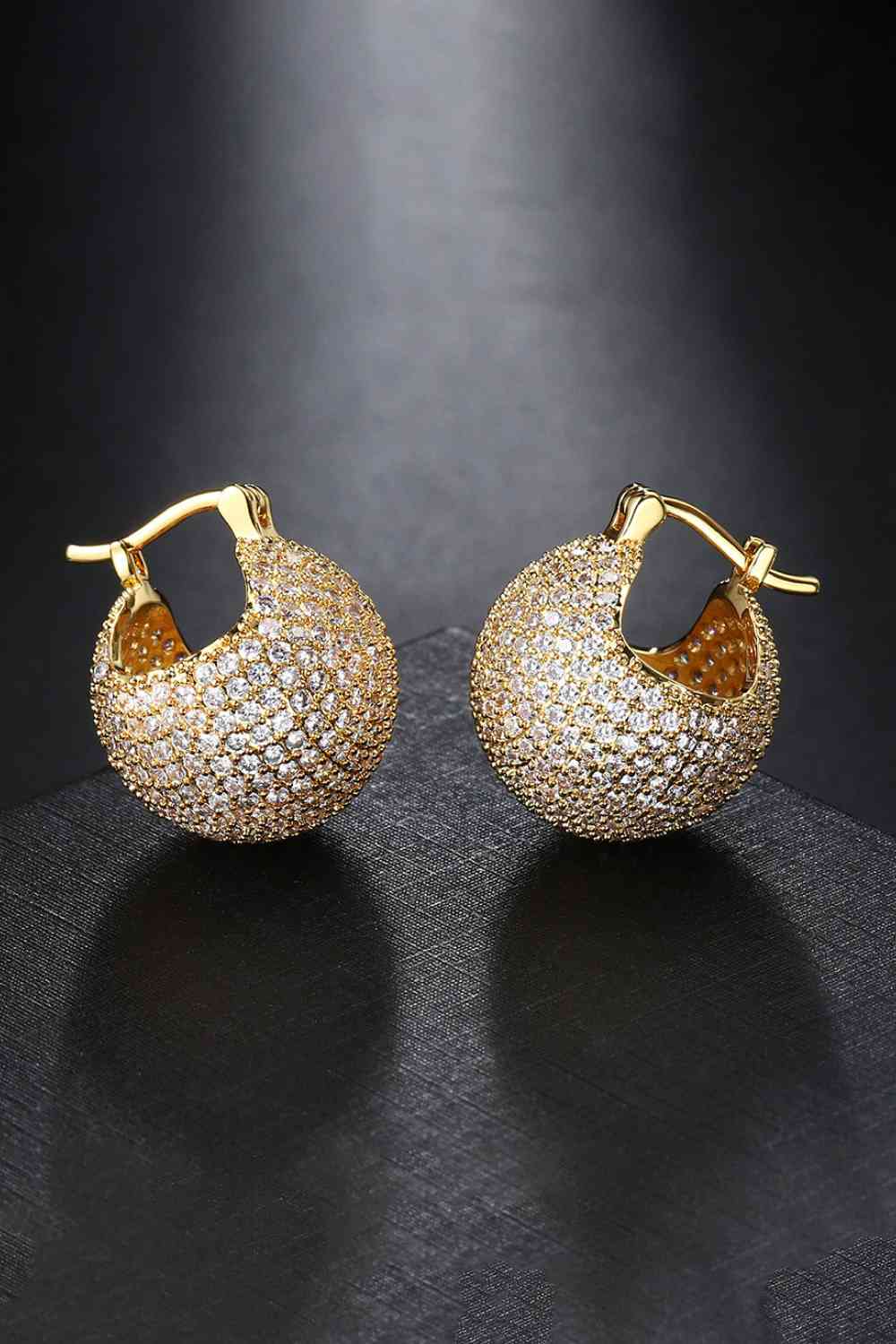 Inlaid Cubic Zirconia Brass Earrings Gold One Size