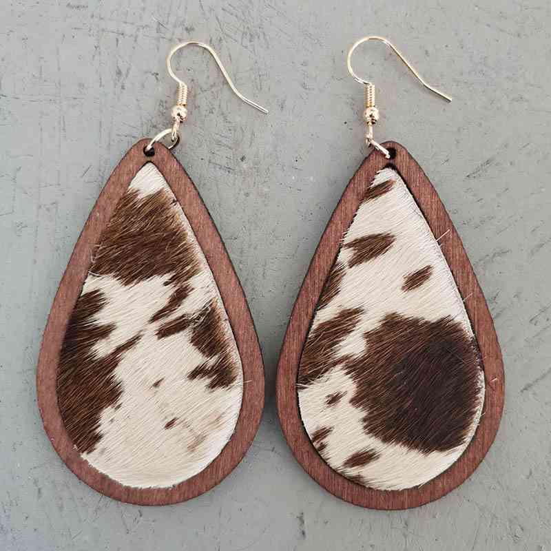 Teardrop Shape Wooden Dangle Earrings Style H One Size