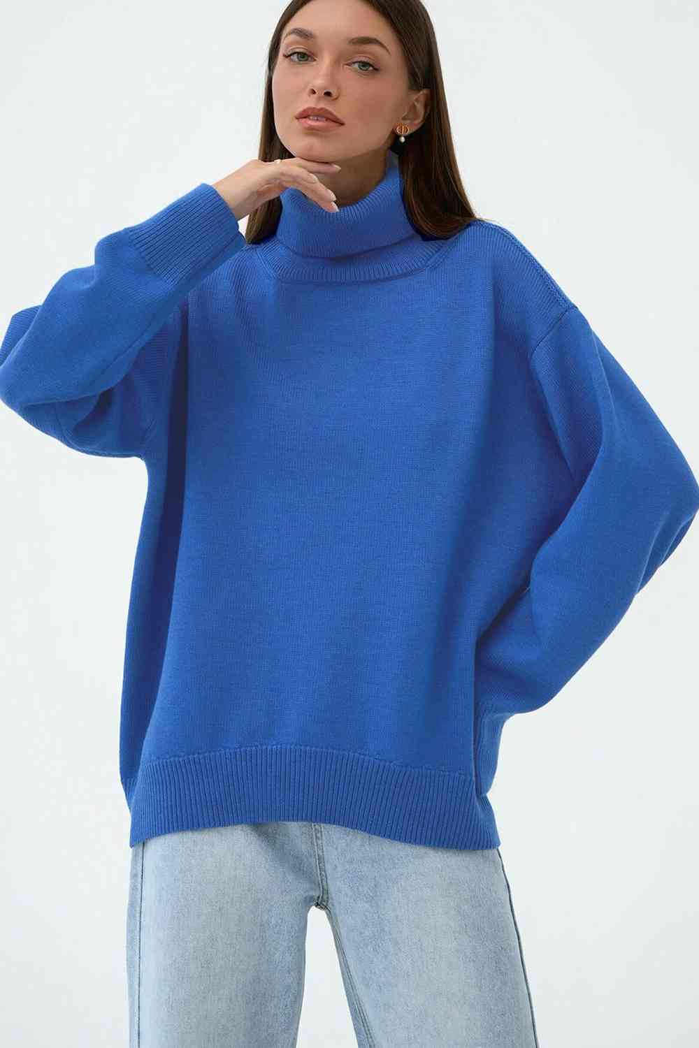 Turtle Neck Dropped Shoulder Sweater Royal Blue