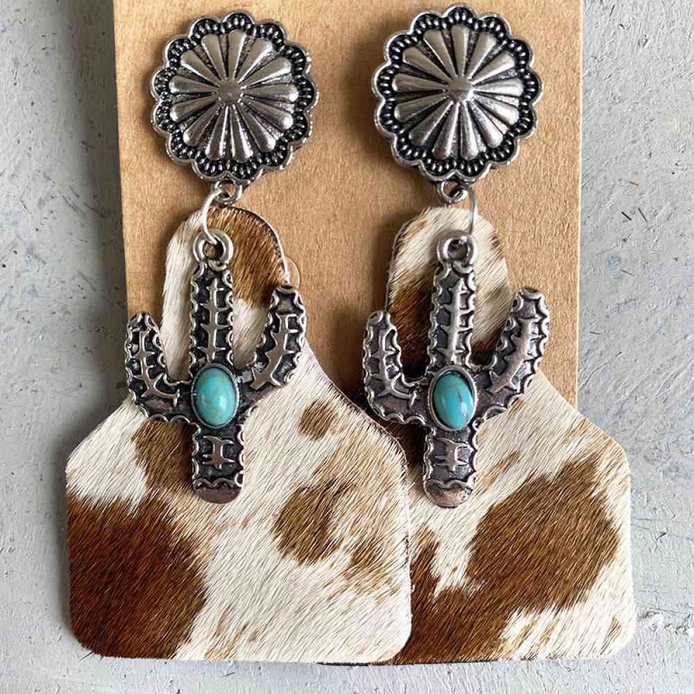 Turquoise Decor Cactus Alloy Earrings Style B One Size