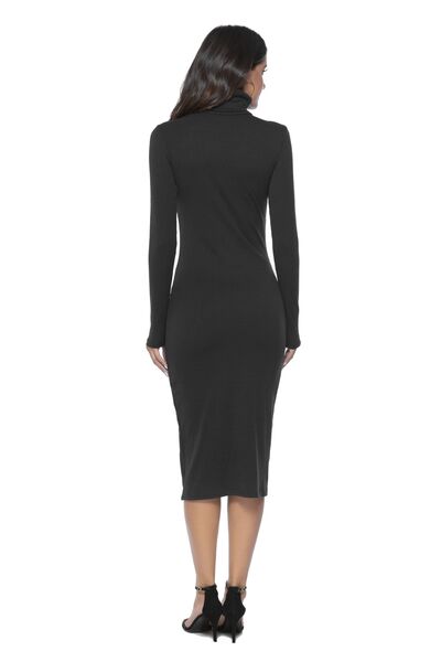 Ribbed Turtleneck Long Sleeve Dress in 5 Color Choices in Size S, M, or L