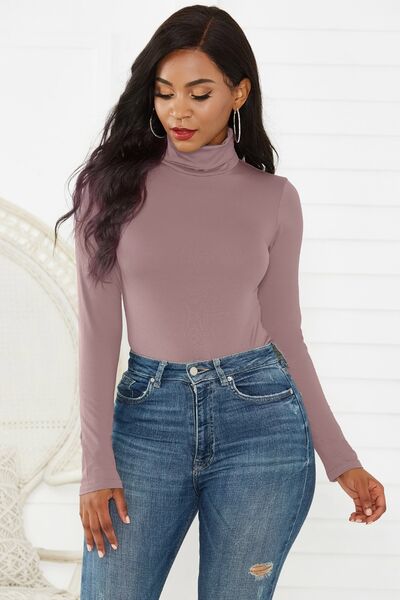 Turtleneck Long Sleeve Bodysuit Light Mauve