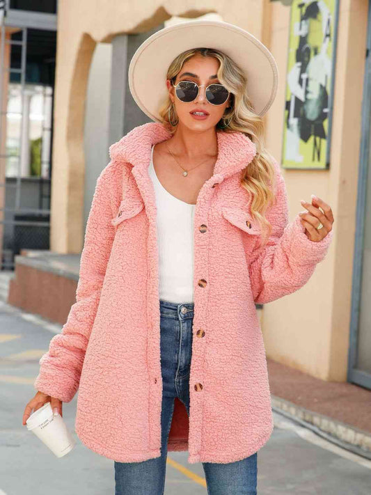 Button Down Collared Coat Blush Pink