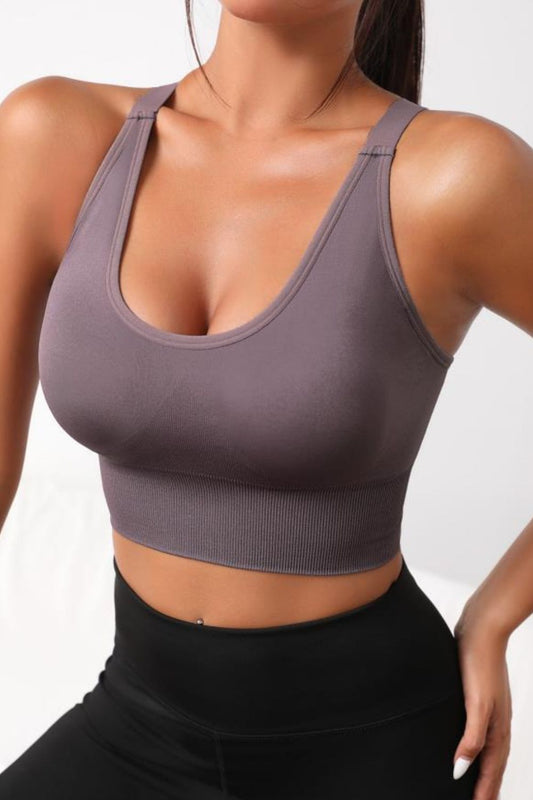 Scoop Neck Long Active Bra Dusty Purple