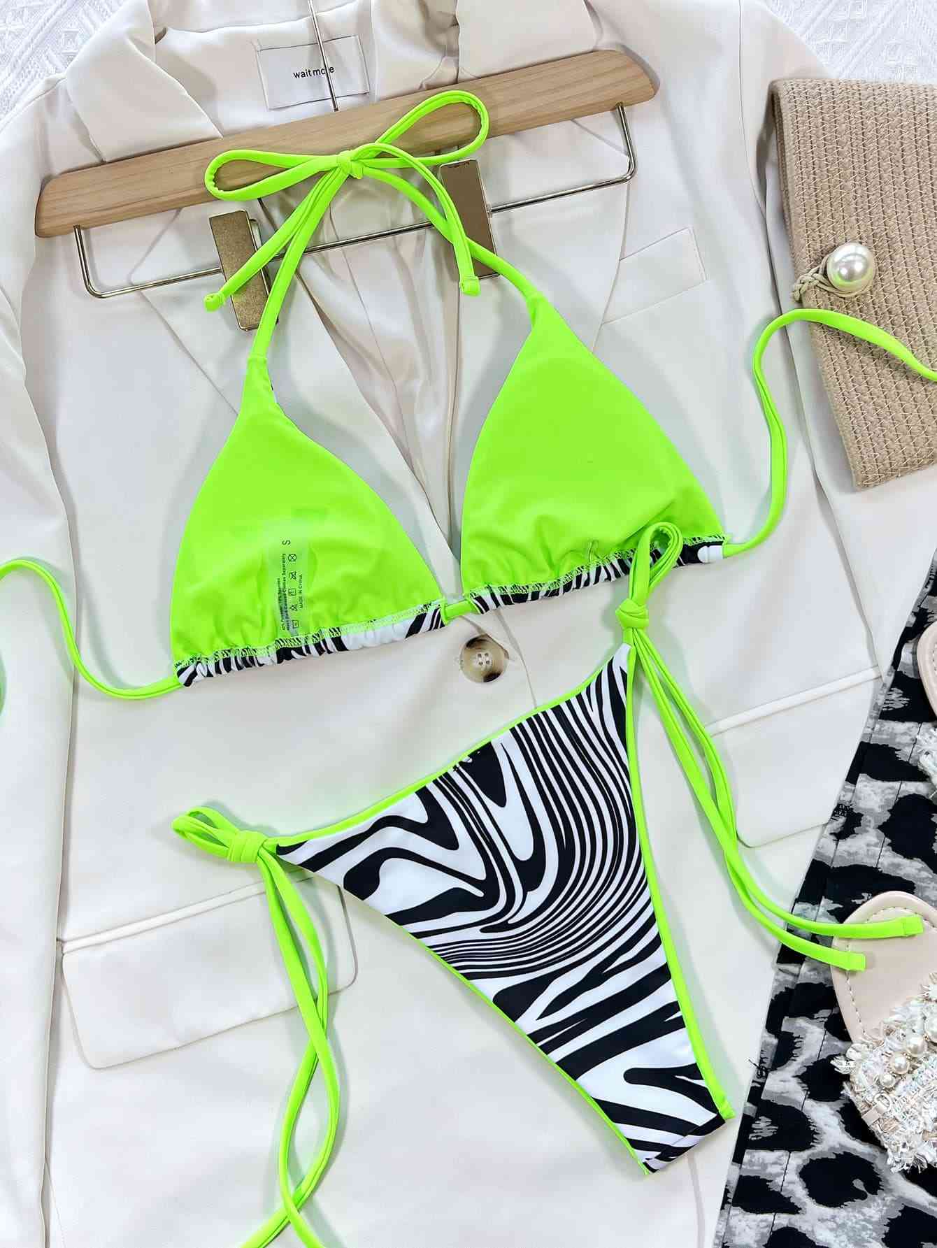 Zebra Print Halter Neck Bikini in Size S, M, or L