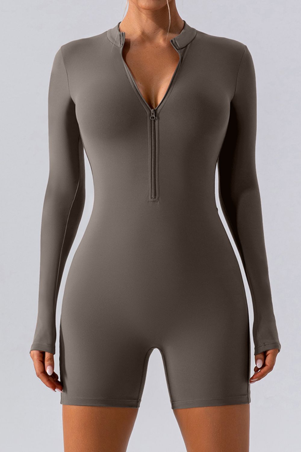 Half Zip Long Sleeve Active Romper Charcoal