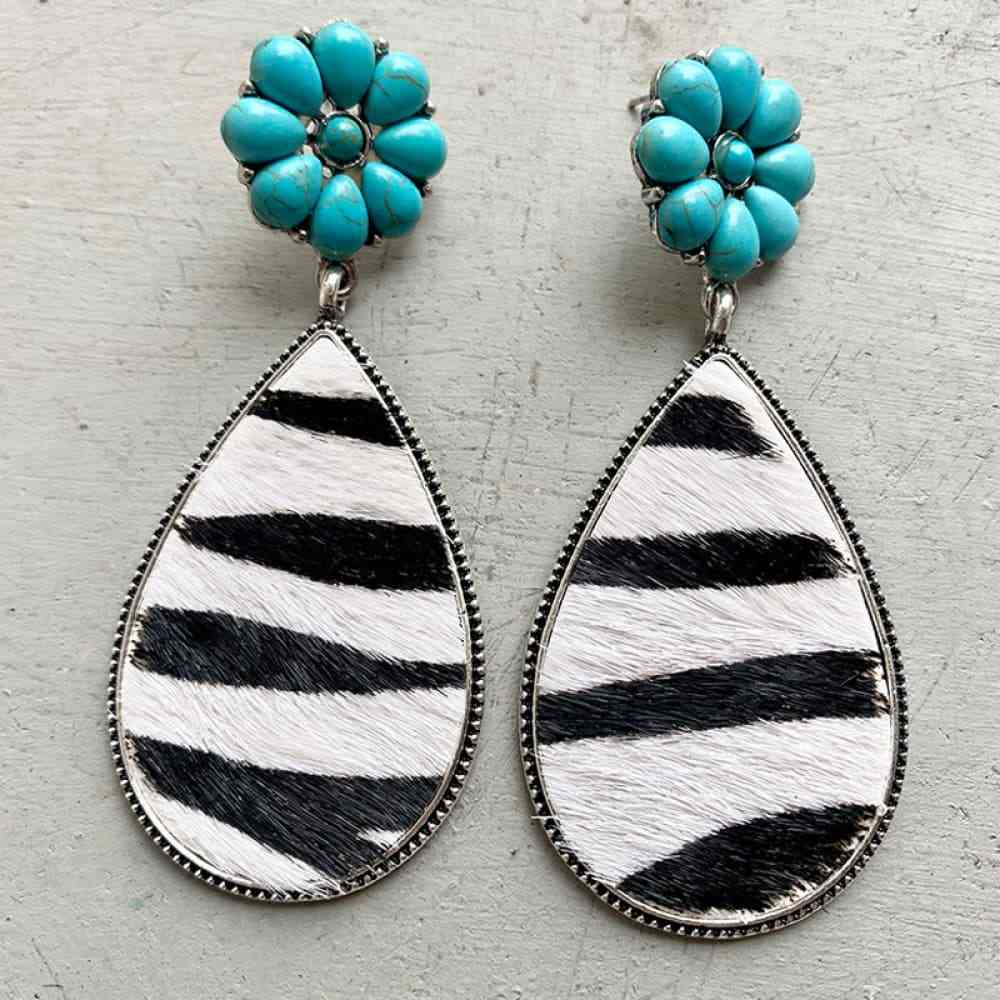 Turquoise Flower Teardrop Earrings Style B One Size