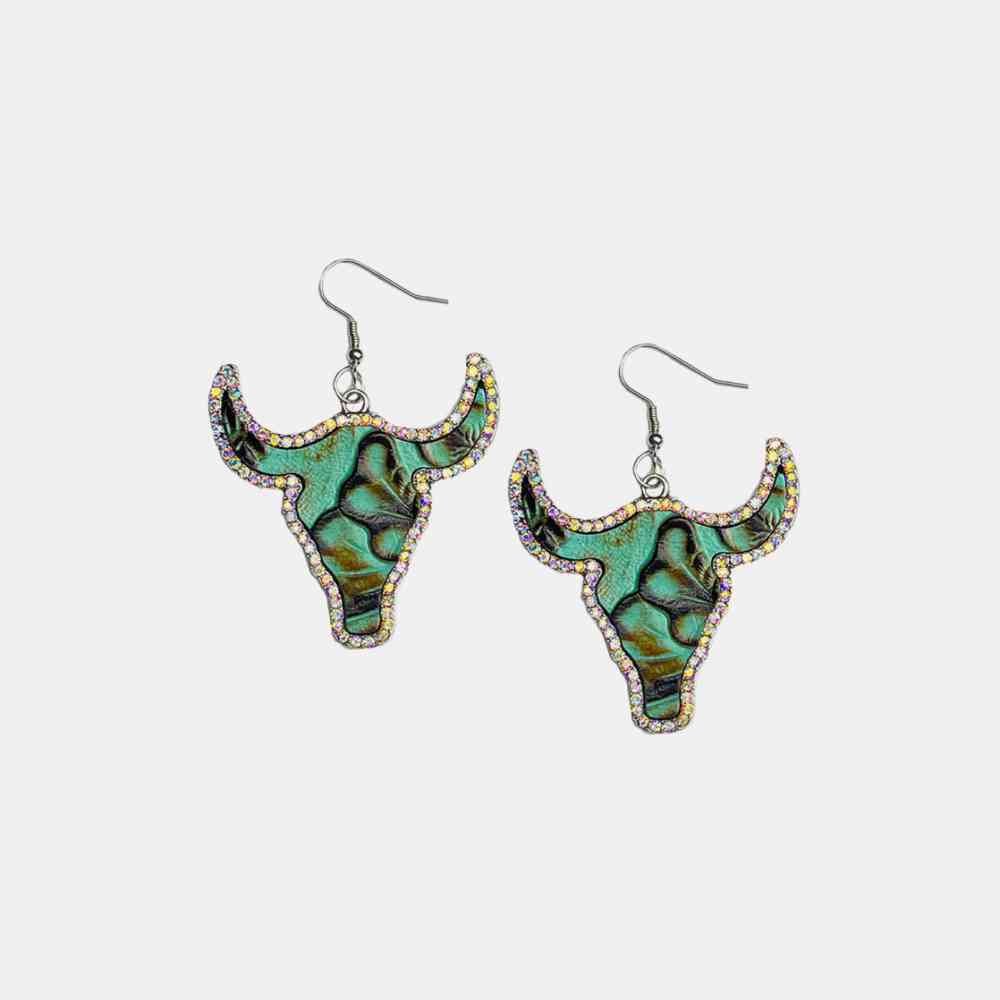 Rhinestone Trim Alloy Bull Earrings Turquoise One Size