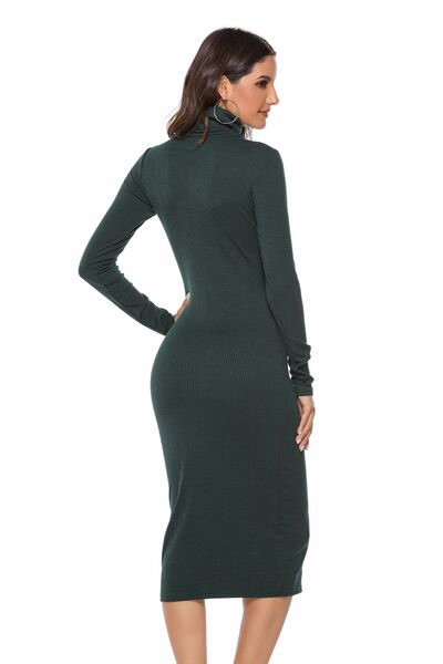 Ribbed Turtleneck Long Sleeve Dress in 5 Color Choices in Size S, M, or L