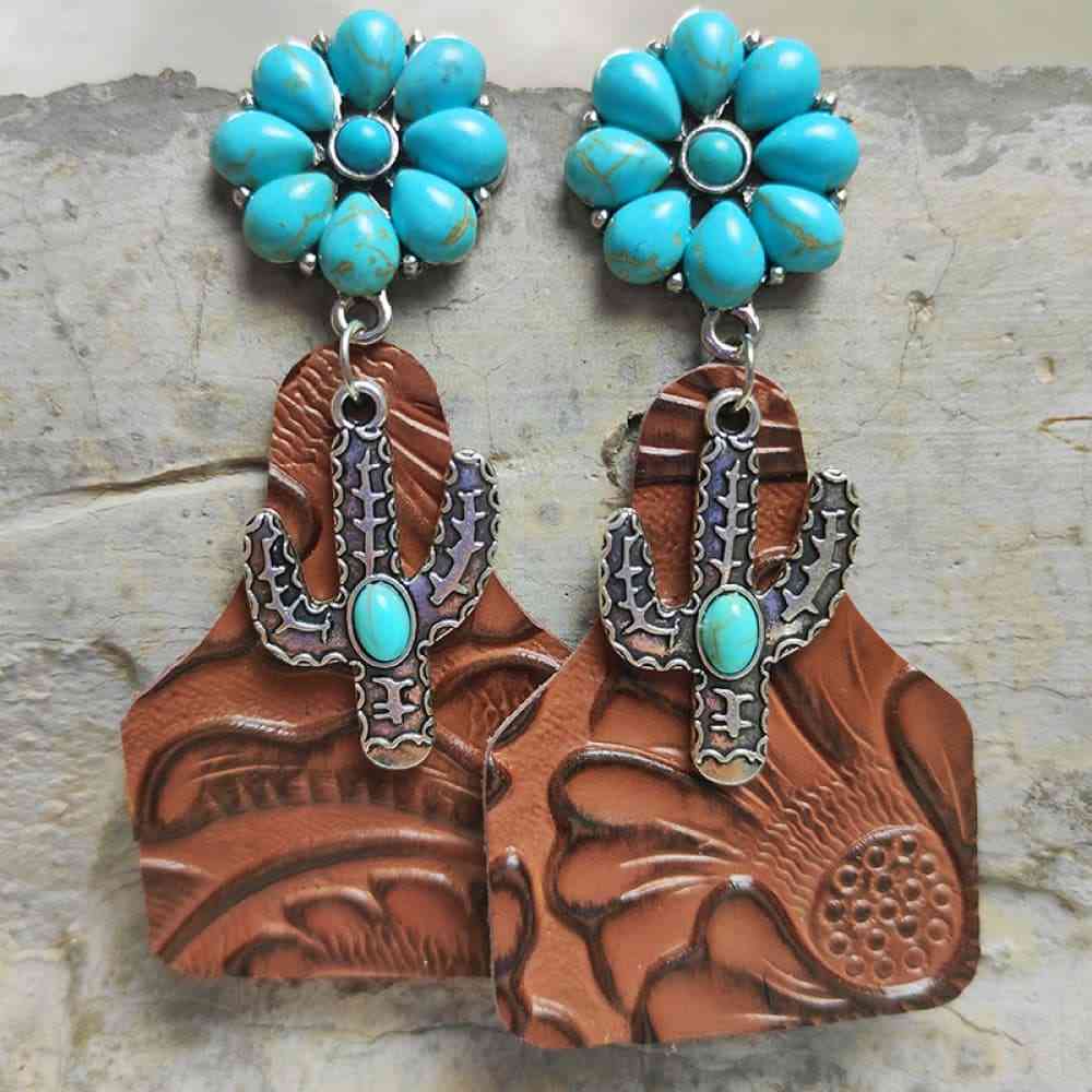 Turquoise Cactus Dangle Earrings Chestnut One Size