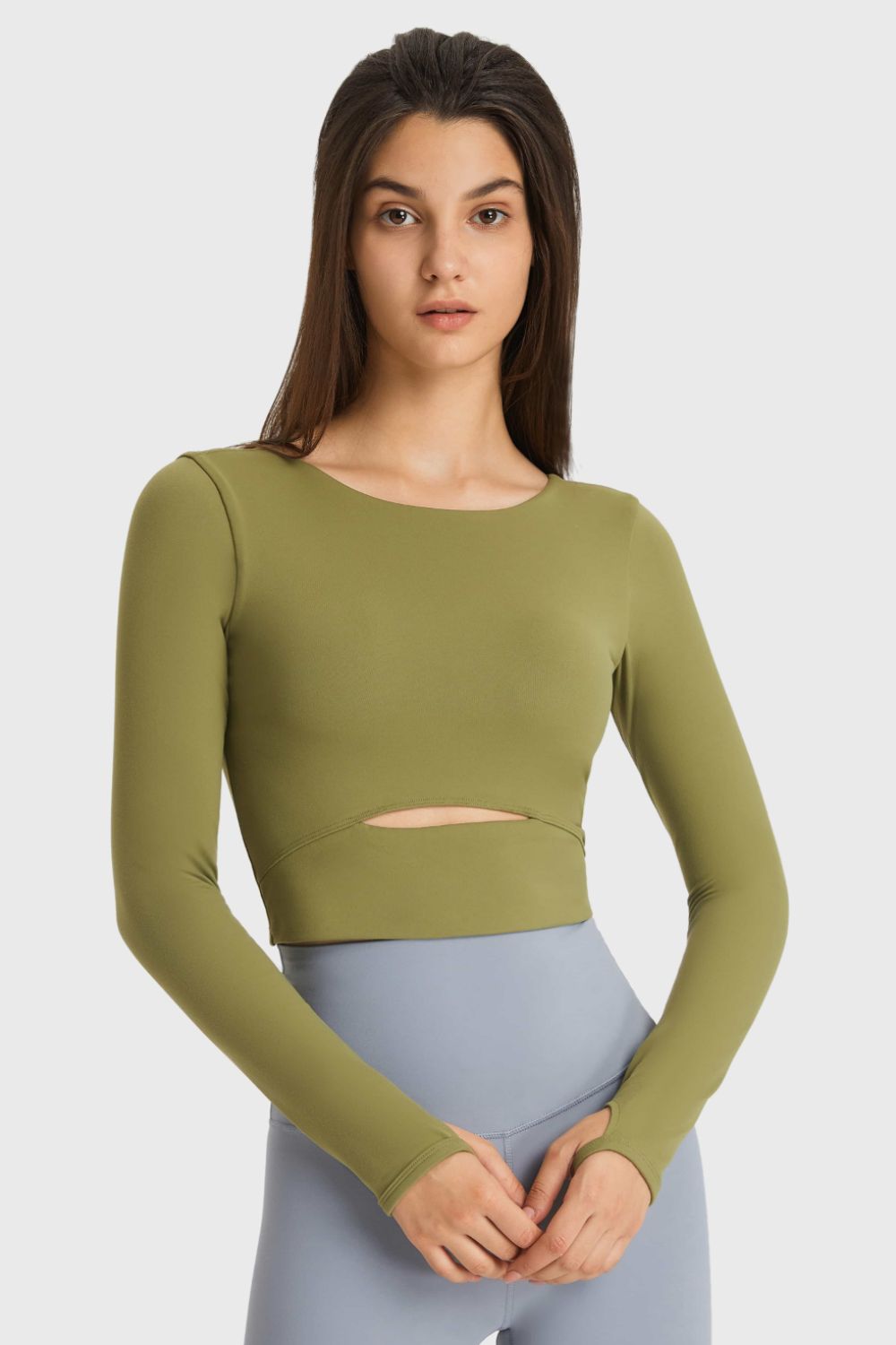 Cutout Long Sleeve Cropped Sports Top in 3 Color Choices in Size 4, 6, 8, 10, or 12