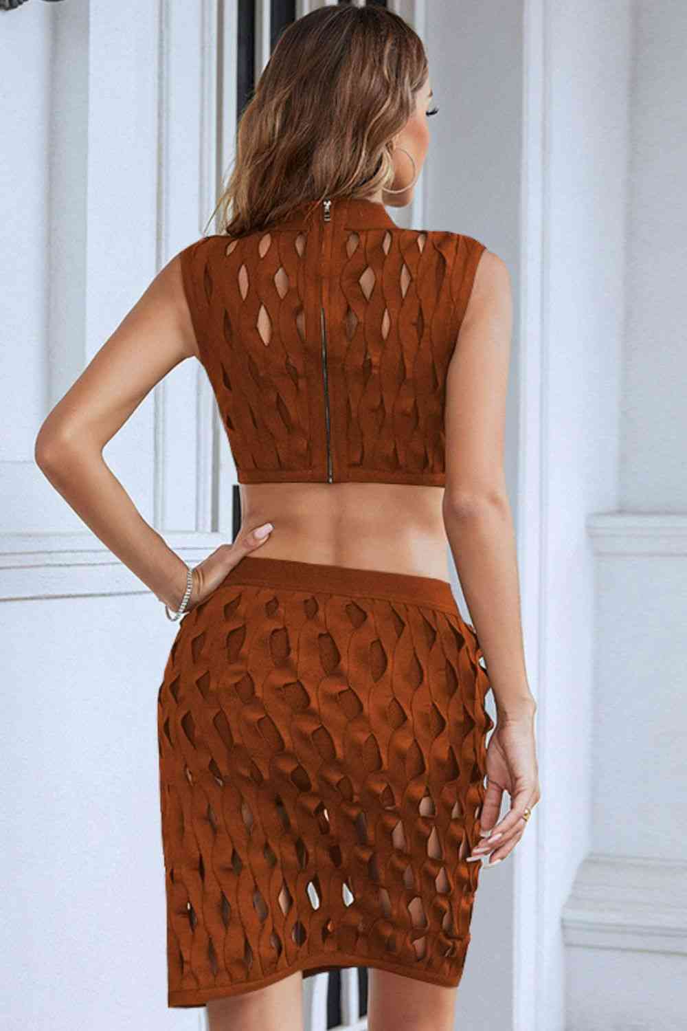 Openwork Cropped Top and Skirt Set in Size S, M, or L