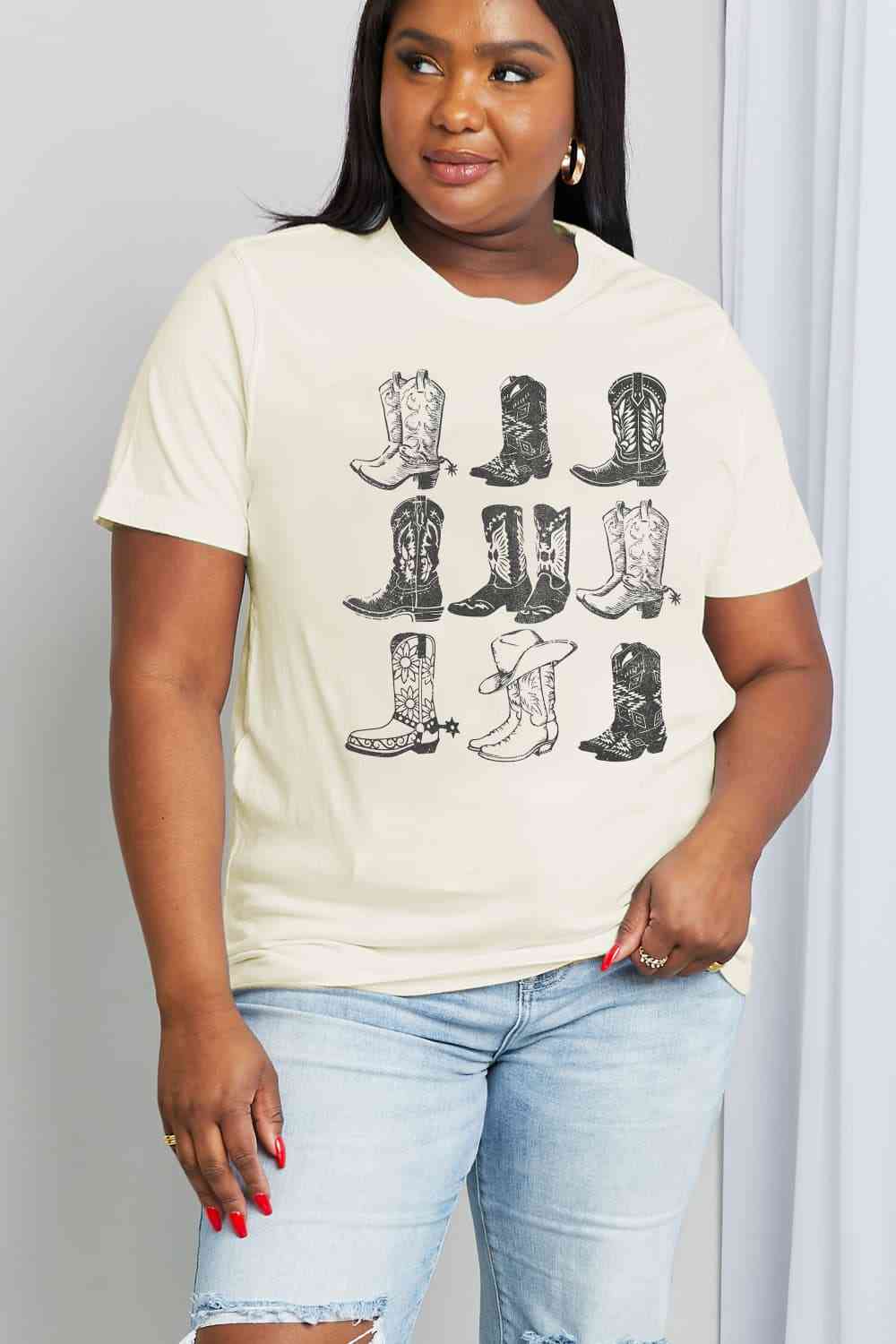 Simply Love Cowboy Boots Graphic Cotton Tee