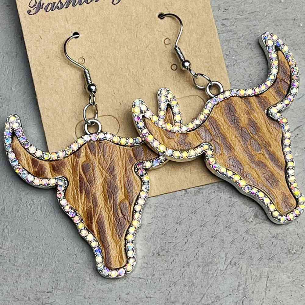 Rhinestone Trim Alloy Bull Earrings Caramel One Size