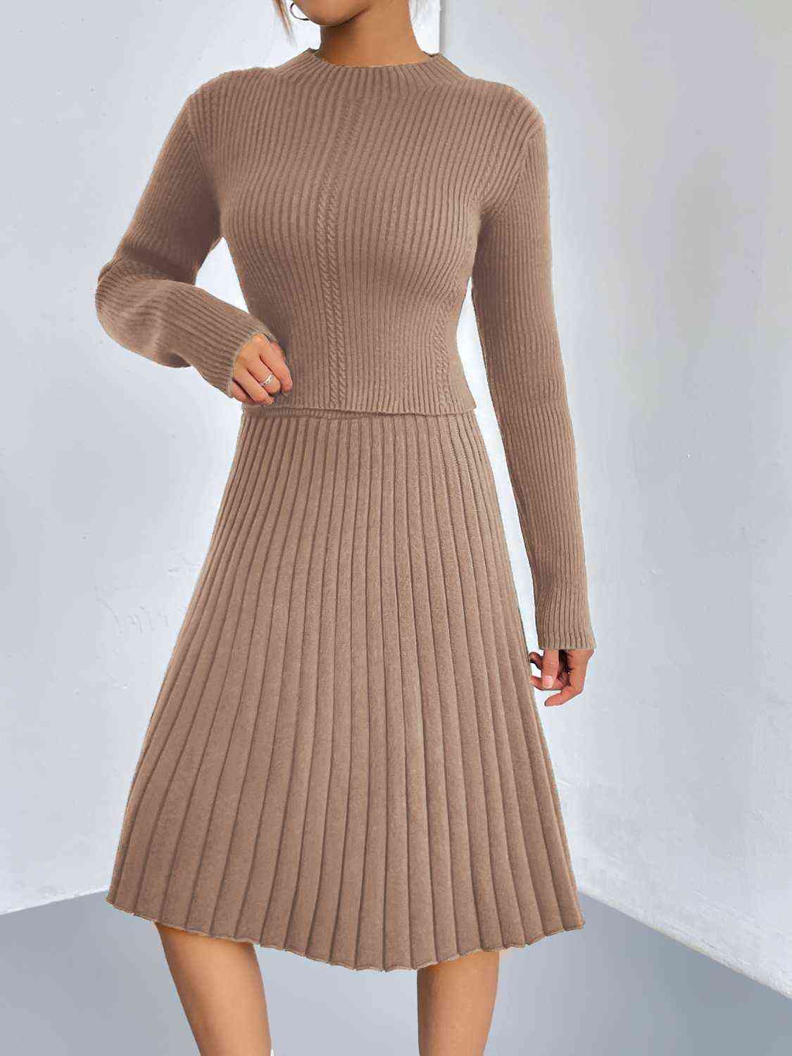 Rib-Knit Sweater and Skirt Set in 4 Color choices in Size S, M, L, or XL