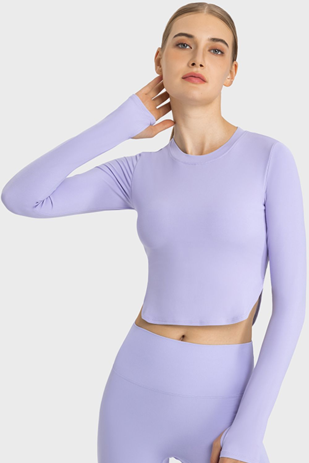 Side Slit Long Sleeve Round Neck Crop Top in 4 Fun Color Choices