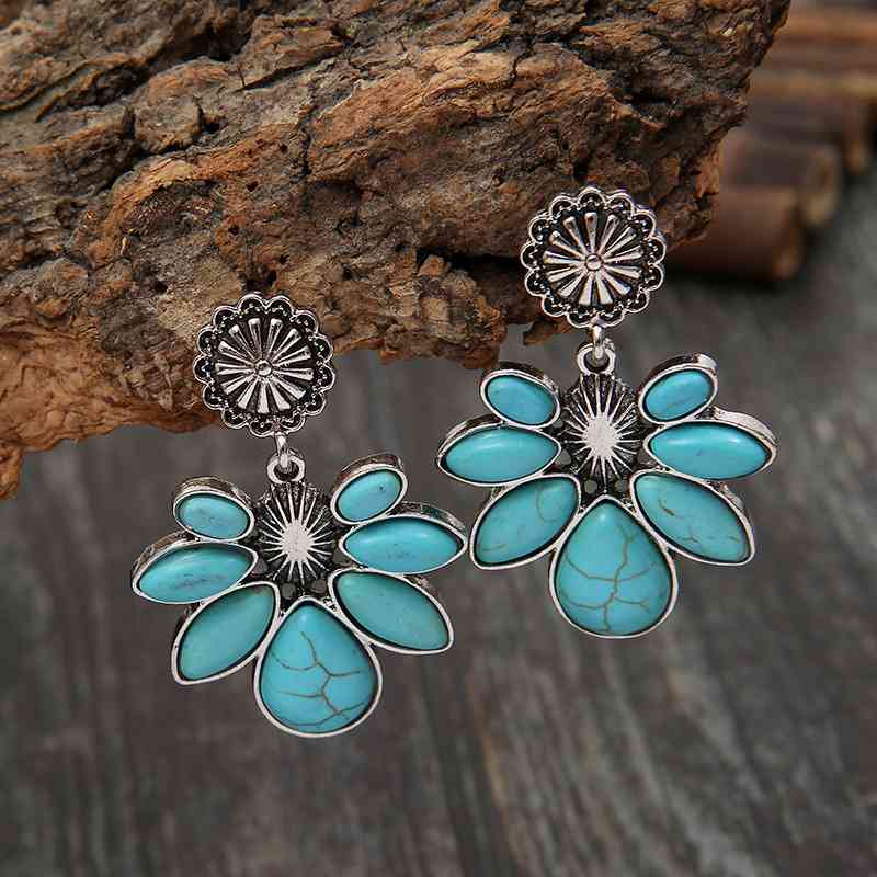 Faux Turquoise Flower Earrings