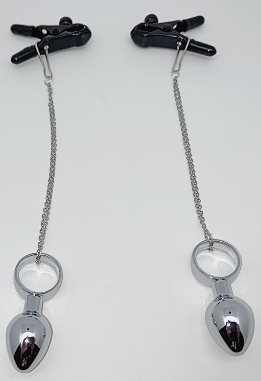 Adjustable Nipple Clamps with Chain and Mini Butt Plugs