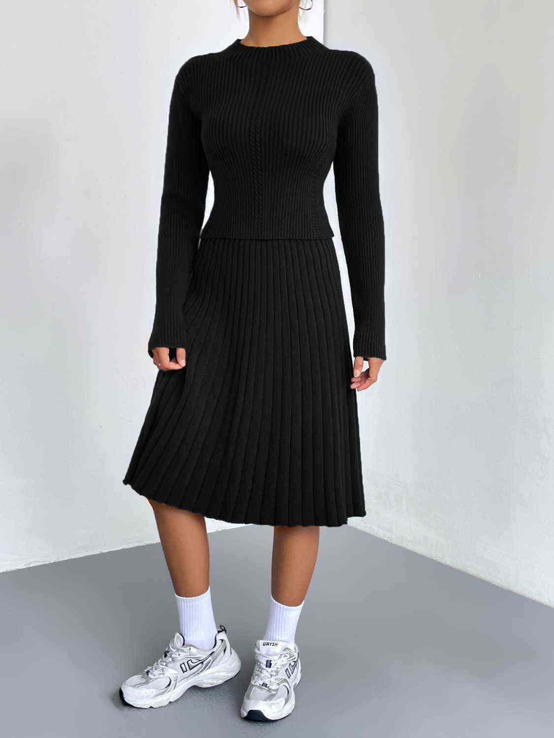 Rib-Knit Sweater and Skirt Set in 4 Color choices in Size S, M, L, or XL