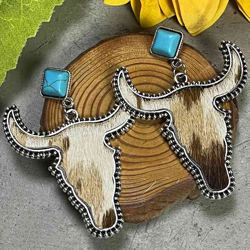 Bull Shape Turquoise Dangle Earrings Style C One Size