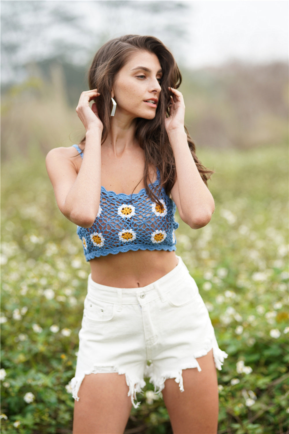 Floral Crochet Cropped Cami in Size S, M, L, or XL
