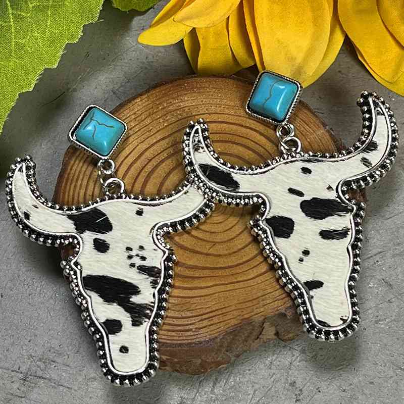 Bull Shape Turquoise Dangle Earrings Style A One Size