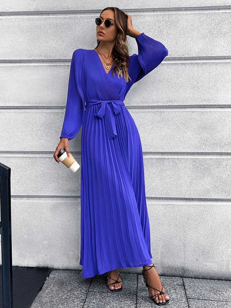 V Neck Pleated Maxi Dress in 5 Color Choices in Size S, M, L, XL, or 2XL