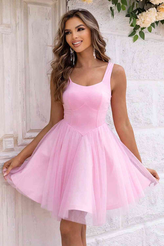 Wide Strap Mesh Dress Blush Pink