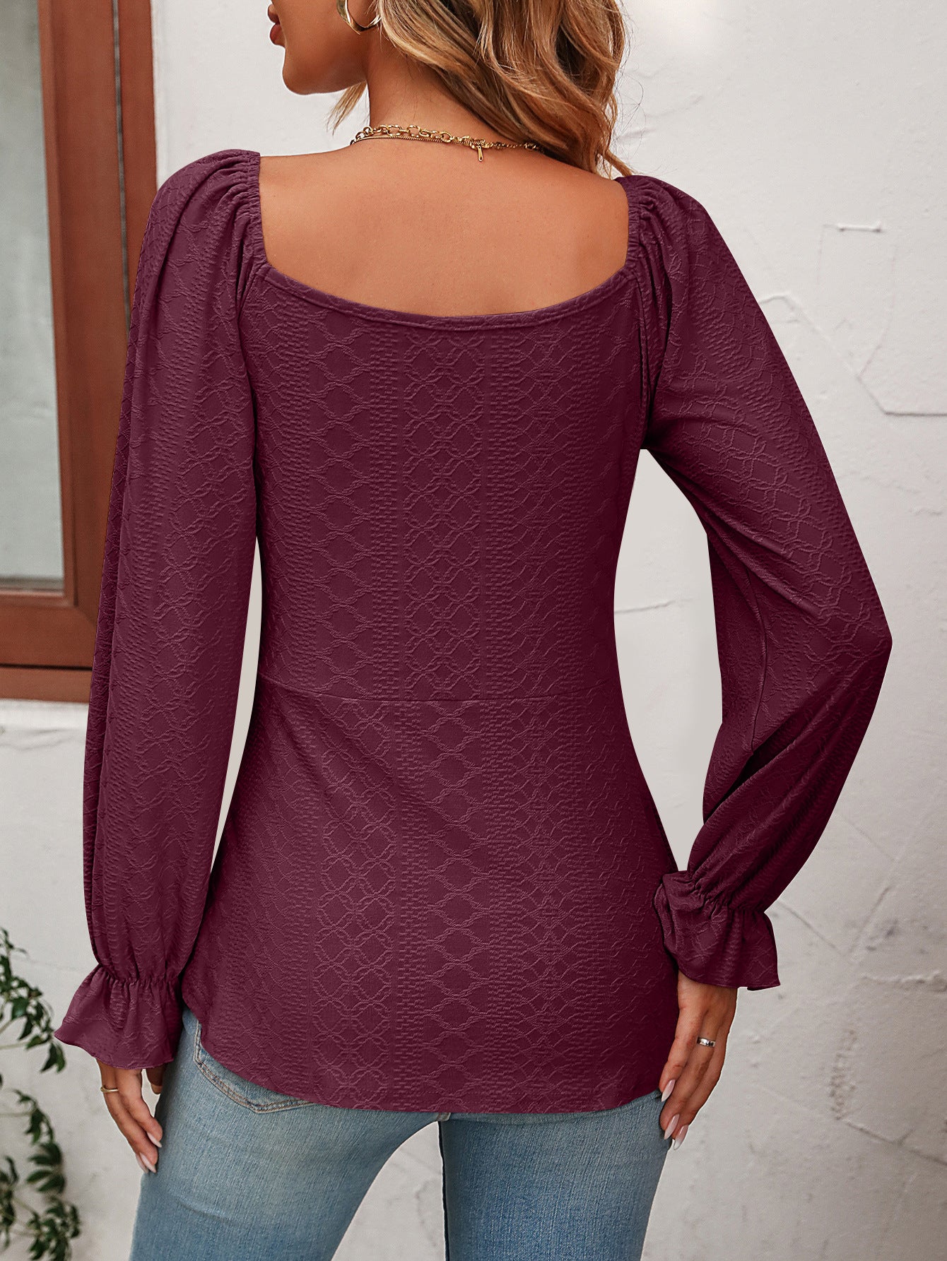 Tie Front V Neck Puff Sleeve Blouse in 6 Color Choices in Size S, M, L, XL, or 2XL