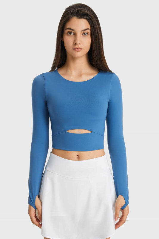 Cutout Long Sleeve Cropped Sports Top in 3 Color Choices in Size 4, 6, 8, 10, or 12