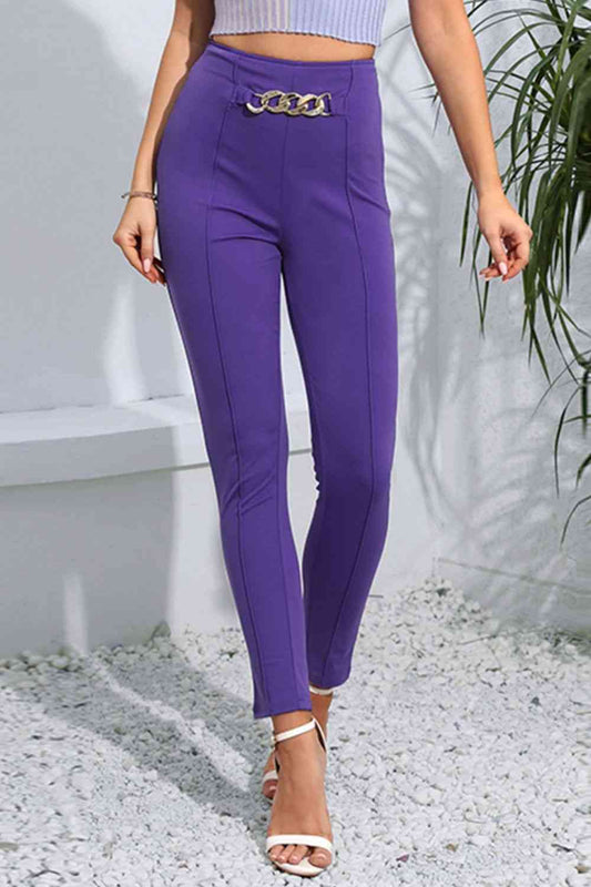 Electric Purple Slim Fit Cropped Pants with Sexy Chain in Size XS, S, M, L, or XL