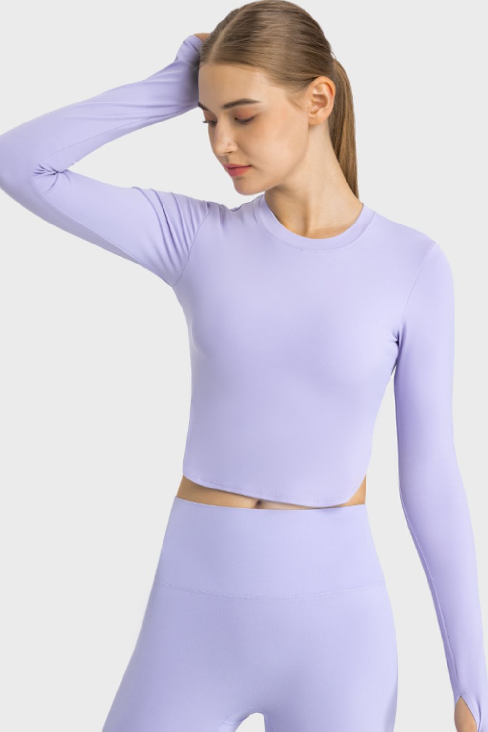 Side Slit Long Sleeve Round Neck Crop Top in 4 Fun Color Choices