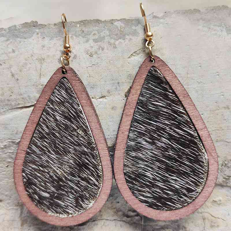 Teardrop Shape Wooden Dangle Earrings Style J One Size