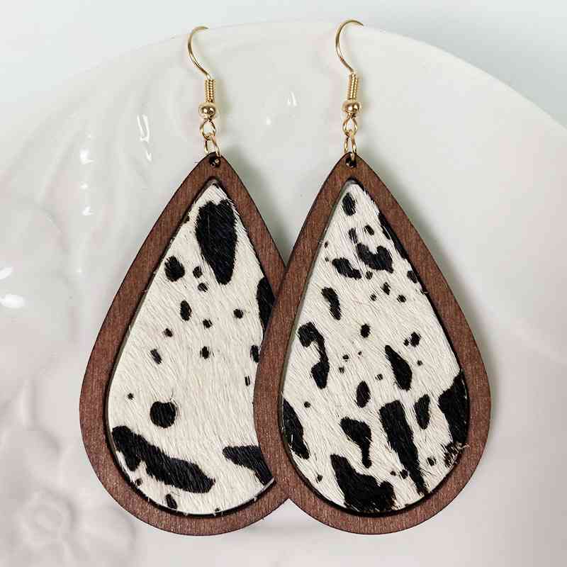 Teardrop Shape Wooden Dangle Earrings Style B One Size